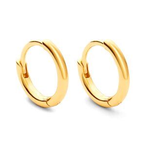 Classic Elegant Pure Solid 925 Sterling Silver Yellow Gold Small Hoop Earrings